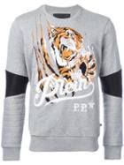 Philipp Plein Blood Tiger Sweatshirt, Men's, Size: Xxl, Grey, Cotton/polyurethane/polyester