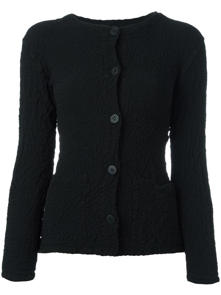 Issey Miyake Cauliflower Textured Button Down Cardigan, Women's, Black, Cotton/polyurethane
