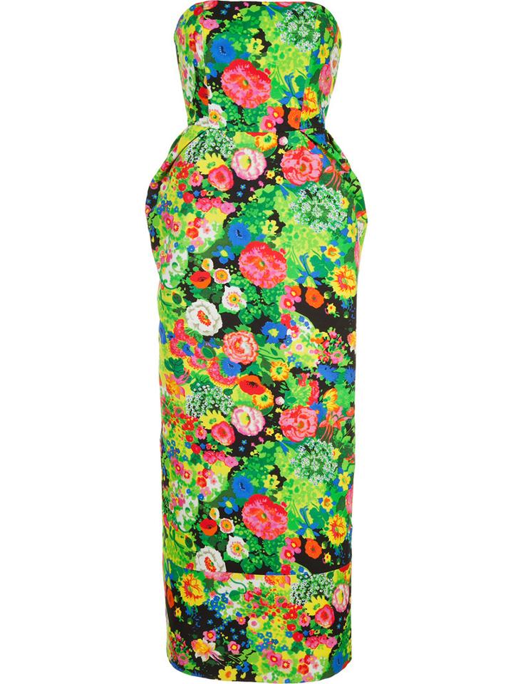 Rosie Assoulin Floral Print Strapless Dress, Women's, Size: 4, Green, Silk/cotton/viscose