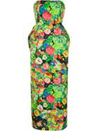 Rosie Assoulin Floral Print Strapless Dress, Women's, Size: 4, Green, Silk/cotton/viscose