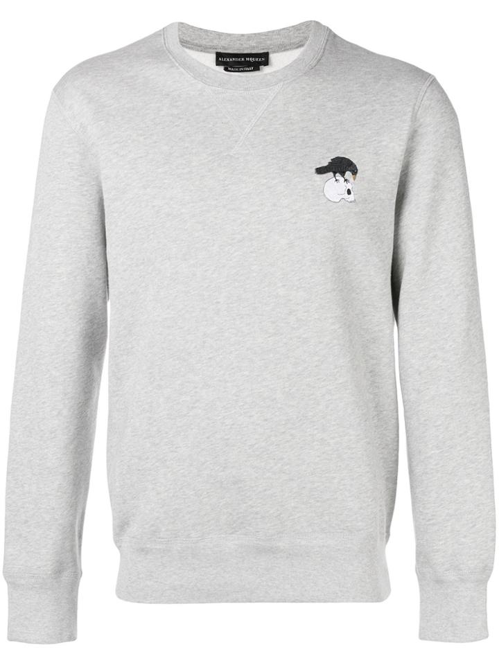 Alexander Mcqueen Embroidered Skull Patch Sweatshirt - Grey