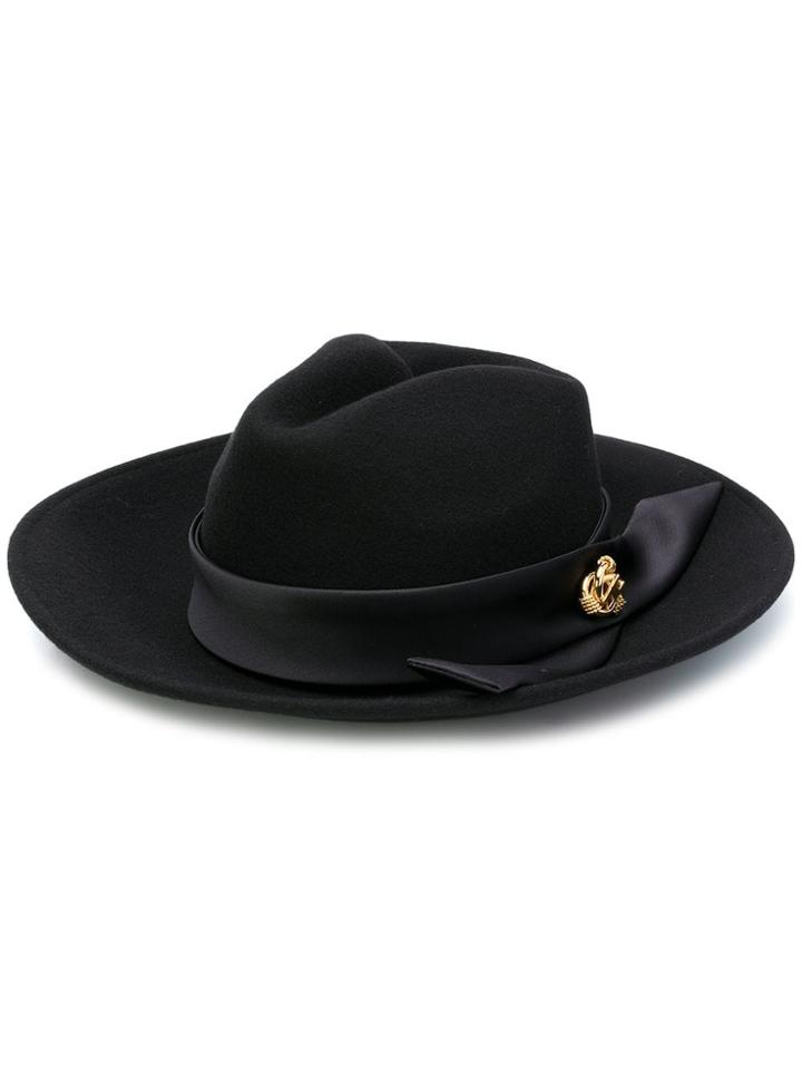 Elisabetta Franchi Brooch Embellished Hat - Black