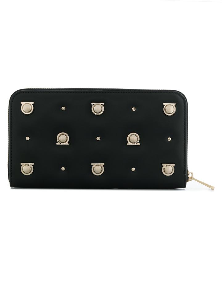 Salvatore Ferragamo Gancio Studded Wallet - Black