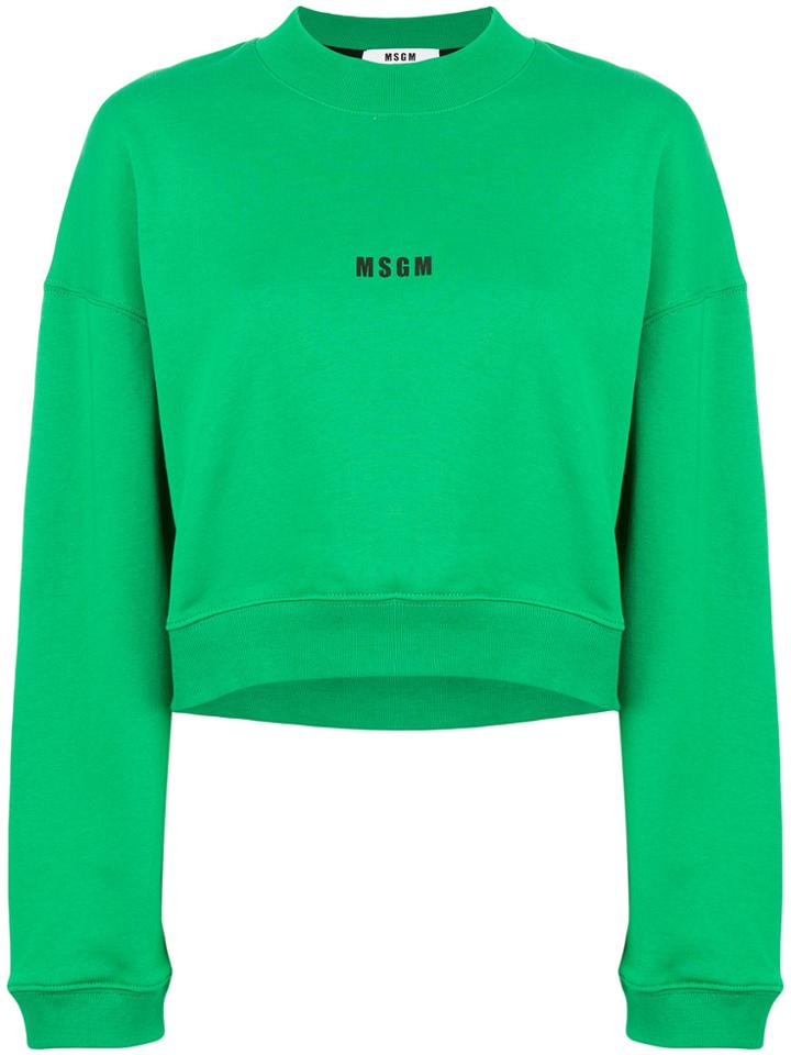 Msgm Cropped Logo Sweatshirt - Green