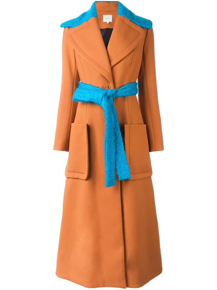 Delpozo Belted Coat, Women's, Size: 38, Yellow/orange, Cotton/polyamide/spandex/elastane/wool