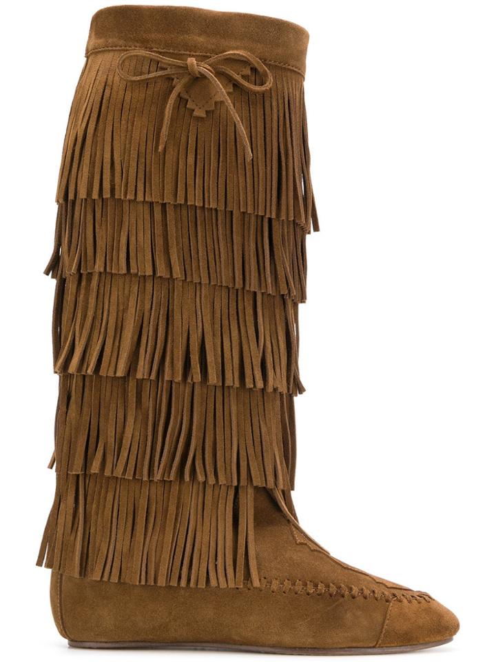 Saint Laurent Fringed Knee-length Boots - Brown
