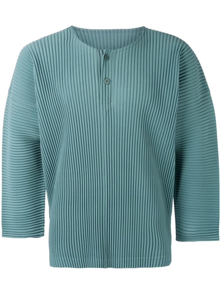 Homme Plissé Issey Miyake Pleated Buttoned T-shirt - Green