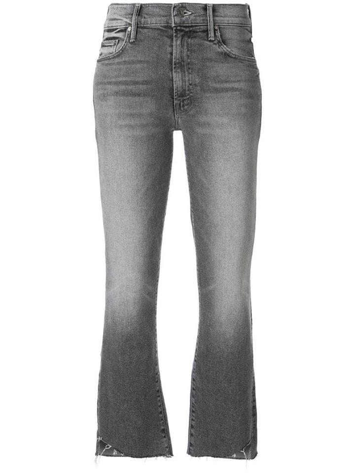 Mother Cropped Raw Hem Jeans - Grey
