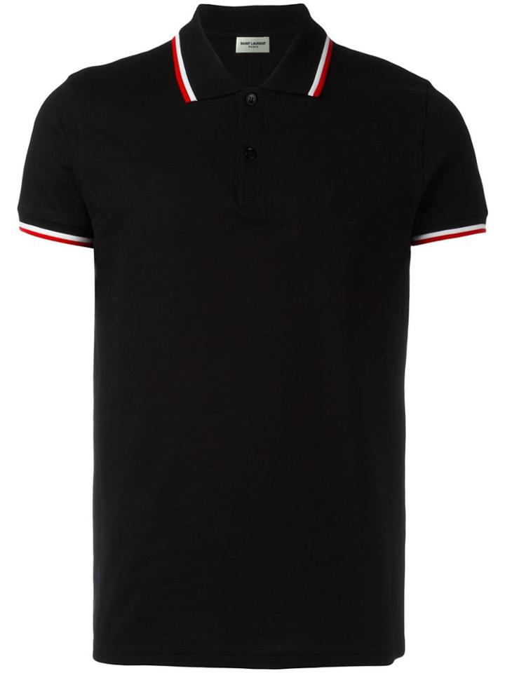 Saint Laurent Striped Trim Polo Shirt - Black