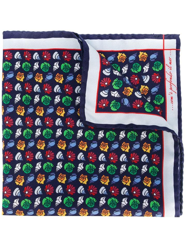Fefè Seashell Print Pocket Square - Blue