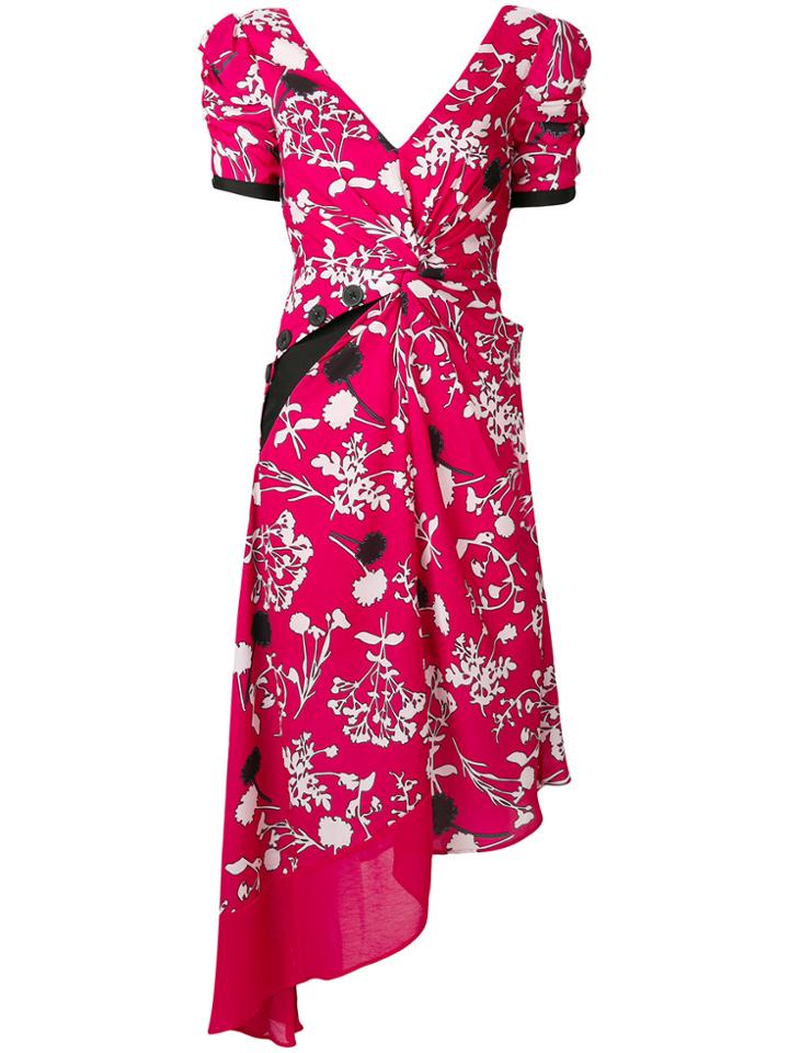 Self-portrait Asymmetric Floral Midi Dress - Pink & Purple