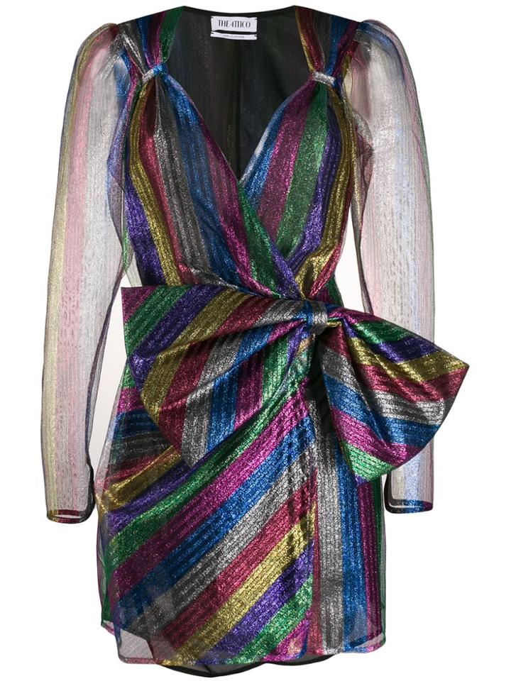 Attico Striped Wrap Mini Dress - Pink
