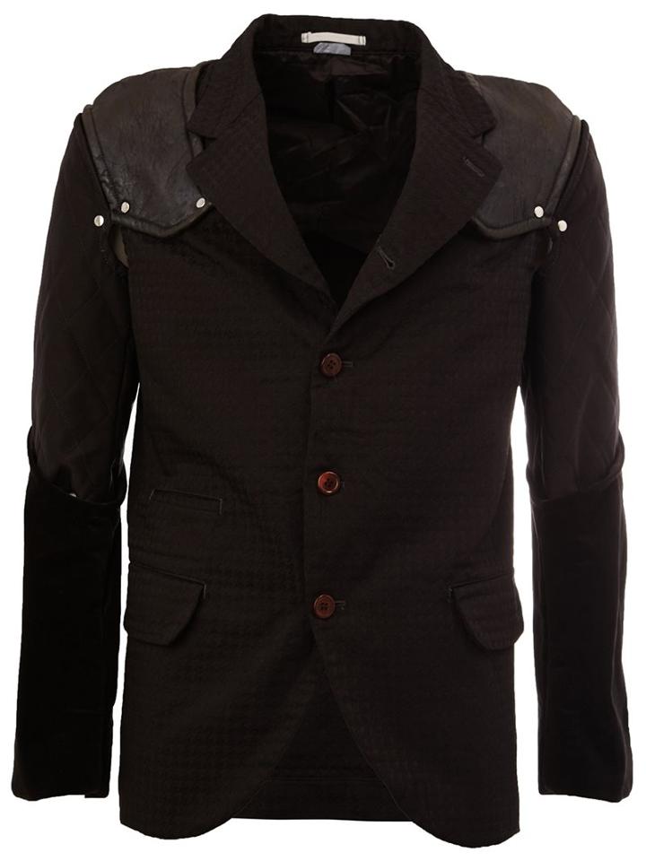 Comme Des Garçons Homme Plus Patchwork Sleeve Blazer, Men's, Size: Large, Black, Cotton/pvc/polyester