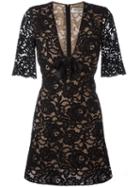 Saint Laurent Floral Lace Cocktail Dress, Women's, Size: 36, Black, Silk/cotton/polyamide/silk