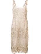 Marchesa Notte Floral Applique Midi Dress, Women's, Size: 4, Nude/neutrals, Nylon