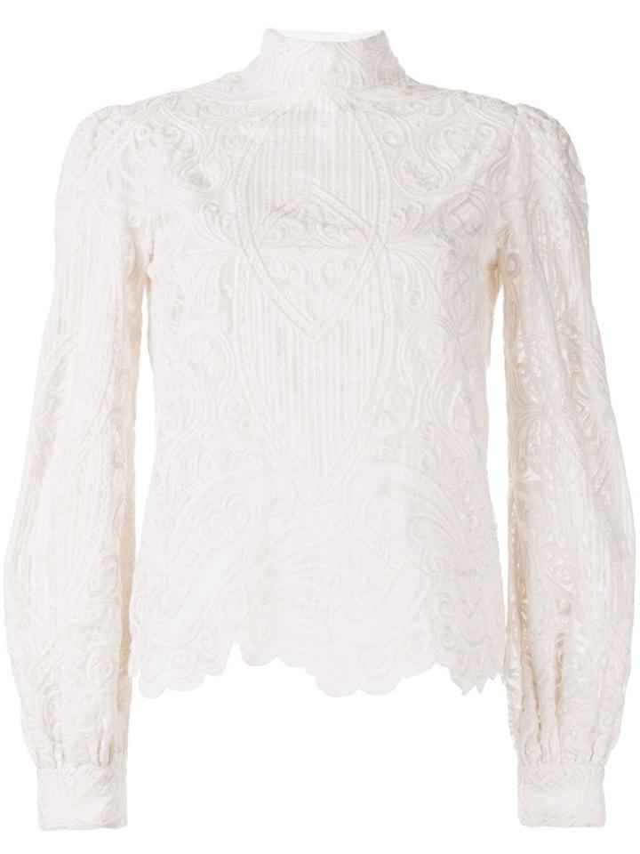 Wandering Sheer Lace Embroidered Top - White