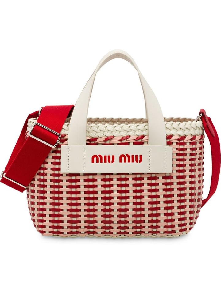 Miu Miu Woven Tote Bag - White