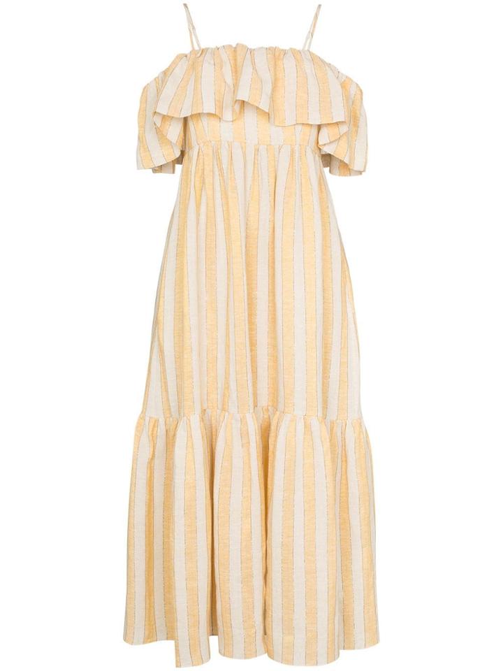 Three Graces Ida Ruffle Stripe Maxi Dress - Yellow