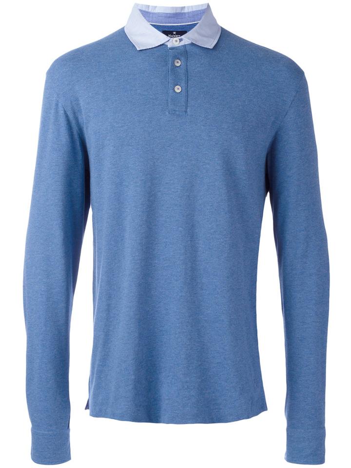 Hackett Longsleeved Polo Shirt, Men's, Size: Xl, Blue, Cotton/spandex/elastane