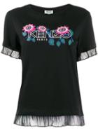 Kenzo Floral Logo Sheer Trim T-shirt - Black