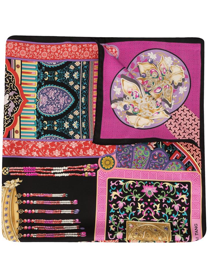 Shanghai Tang Crown Print Foulard - Black
