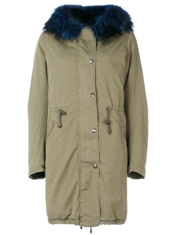 History Repeats - Detachable Collar Parka Coat - Women - Cotton/spandex/elastane - 40, Green, Cotton/spandex/elastane