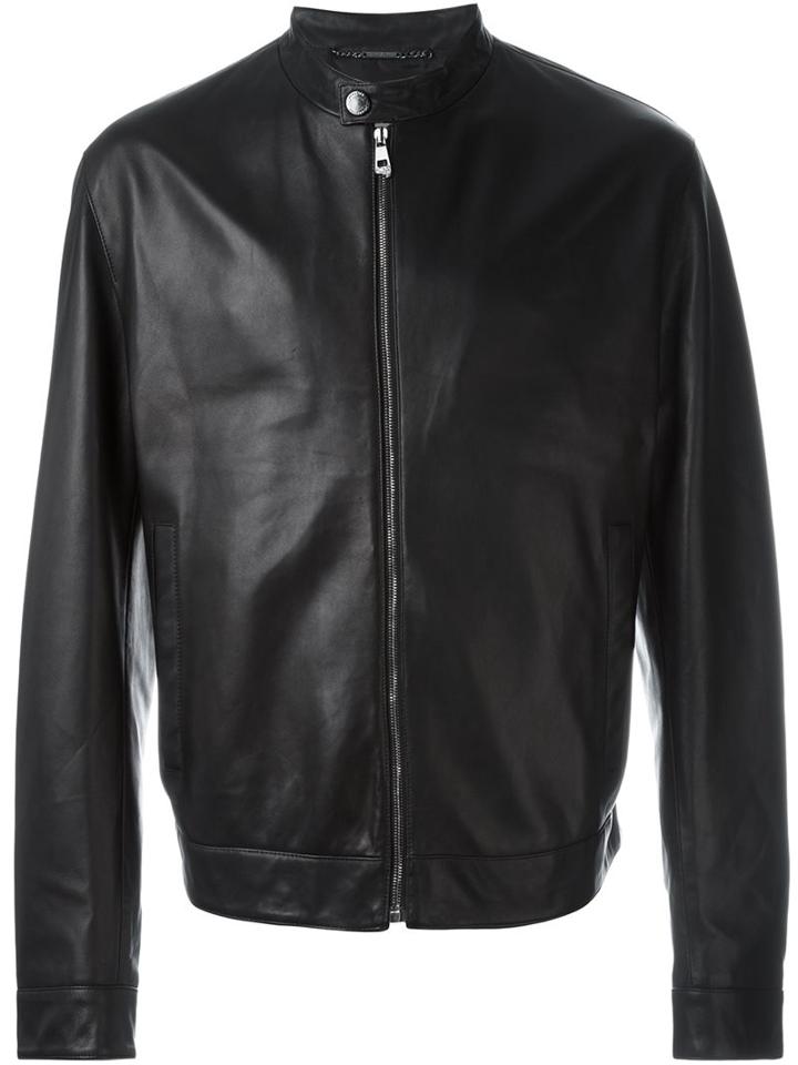 Versace Collection Snap Button Jacket, Men's, Size: 46, Black, Lamb Skin/polyester