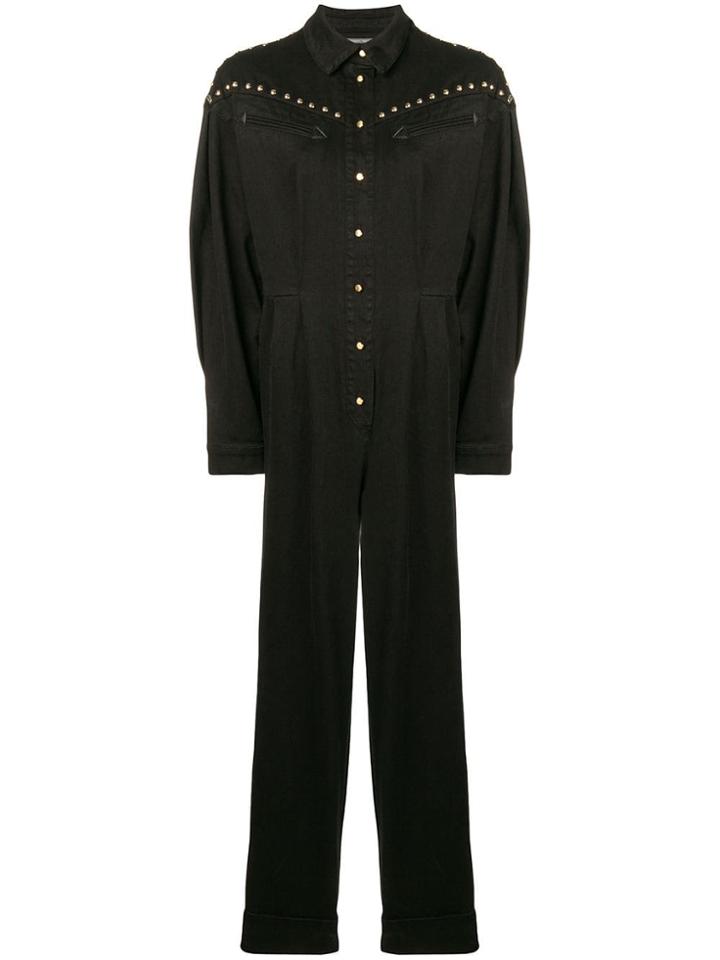 Alberta Ferretti Studded Western Denim Jumpsuit - Black
