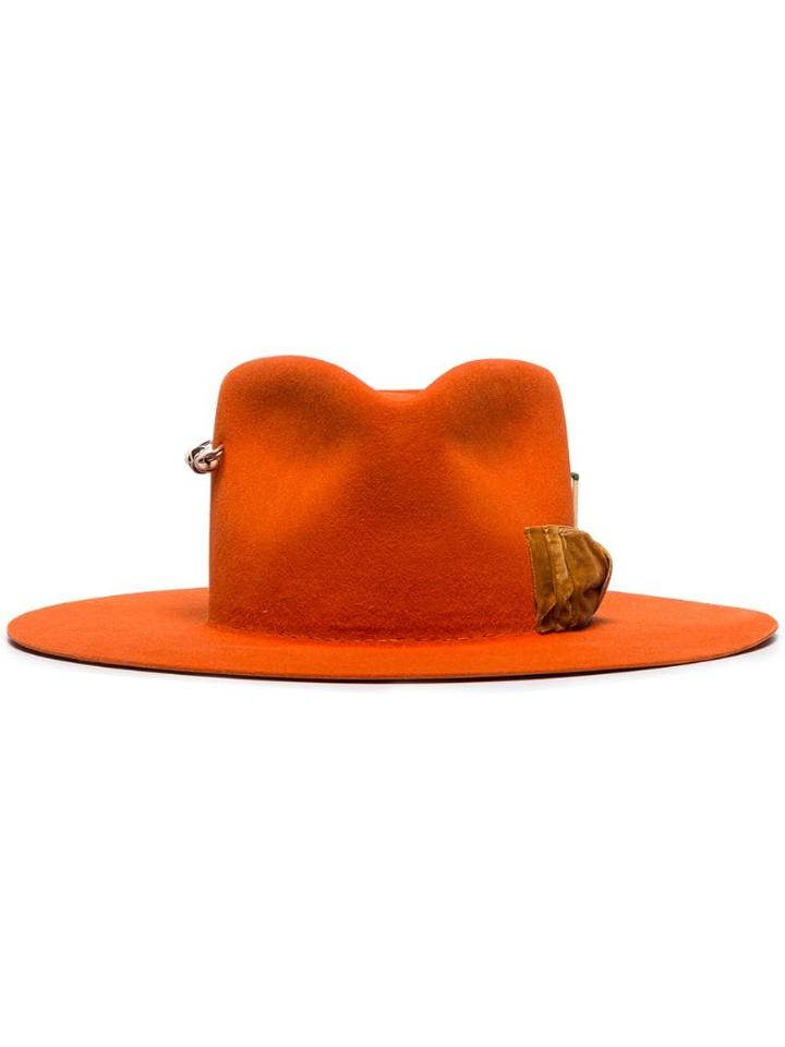 Nick Fouquet Nf Orng Vlvt Bow Hat - Orange