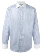 Canali Stripe Print Shirt, Men's, Size: 41, Blue, Cotton