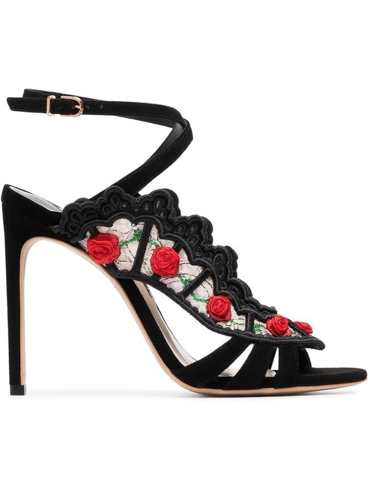 Sophia Webster Black Carmen 100 Floral Embellished Lace Suede Sandals