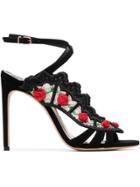 Sophia Webster Black Carmen 100 Floral Embellished Lace Suede Sandals