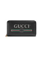 Gucci Gucci Print Leather Zip Around Wallet - Black