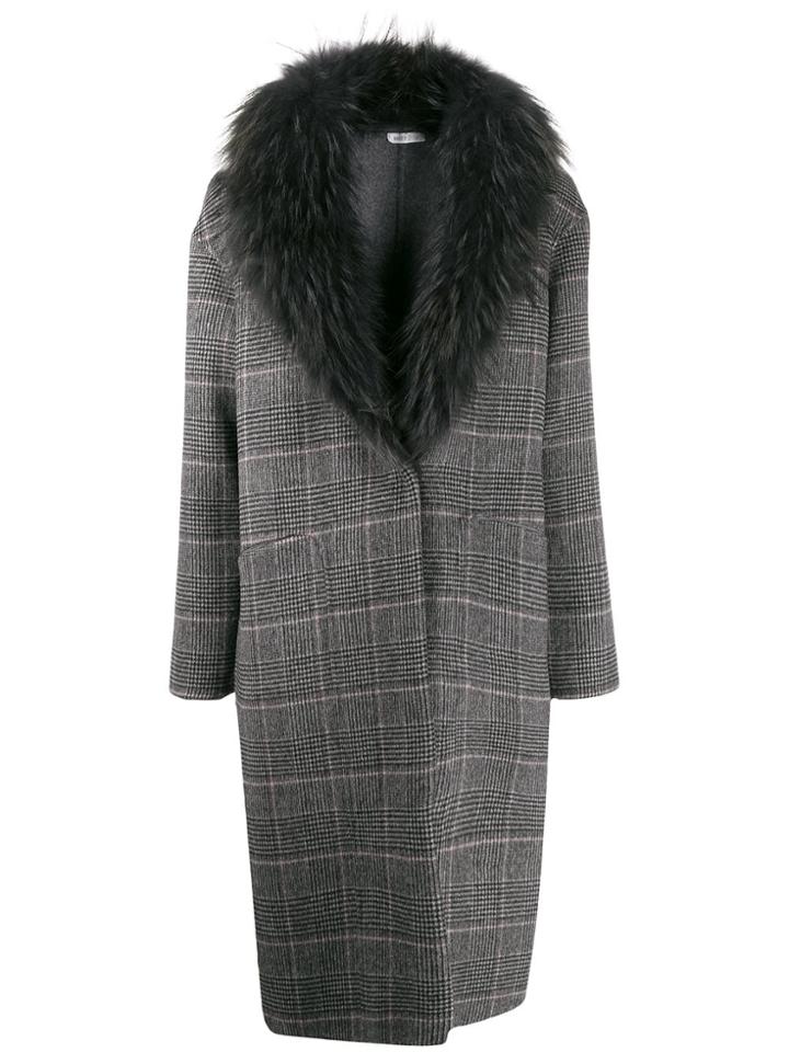 Liska Plaid Cocoon Coat - Grey