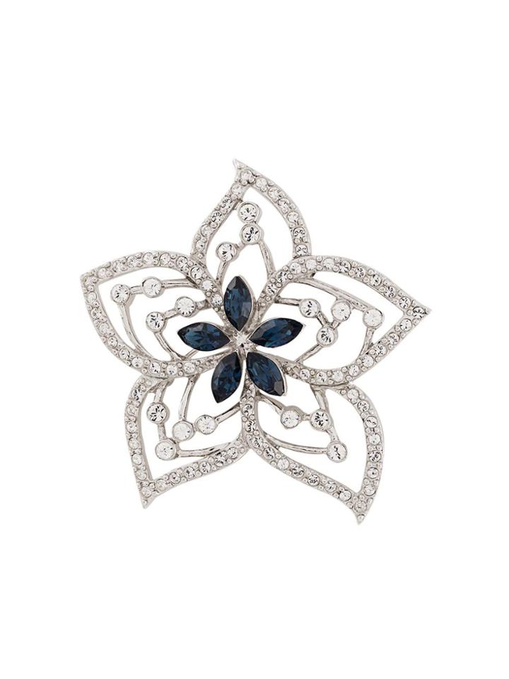 D'orlan Vintage 1980s Embellished Flower Brooch - Silver