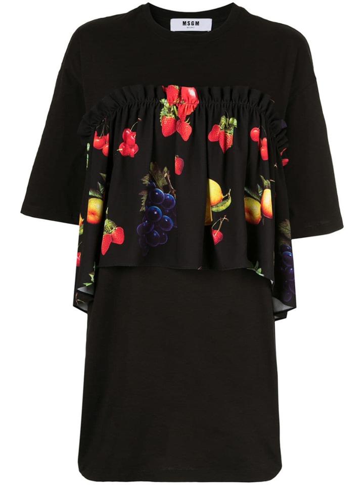Msgm Fruit Panel Shift Dress - Black