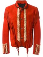 Roberto Cavalli Embroidered Fringed Jacket, Men's, Size: 52, Red, Cotton/calf Leather/lamb Skin/stone