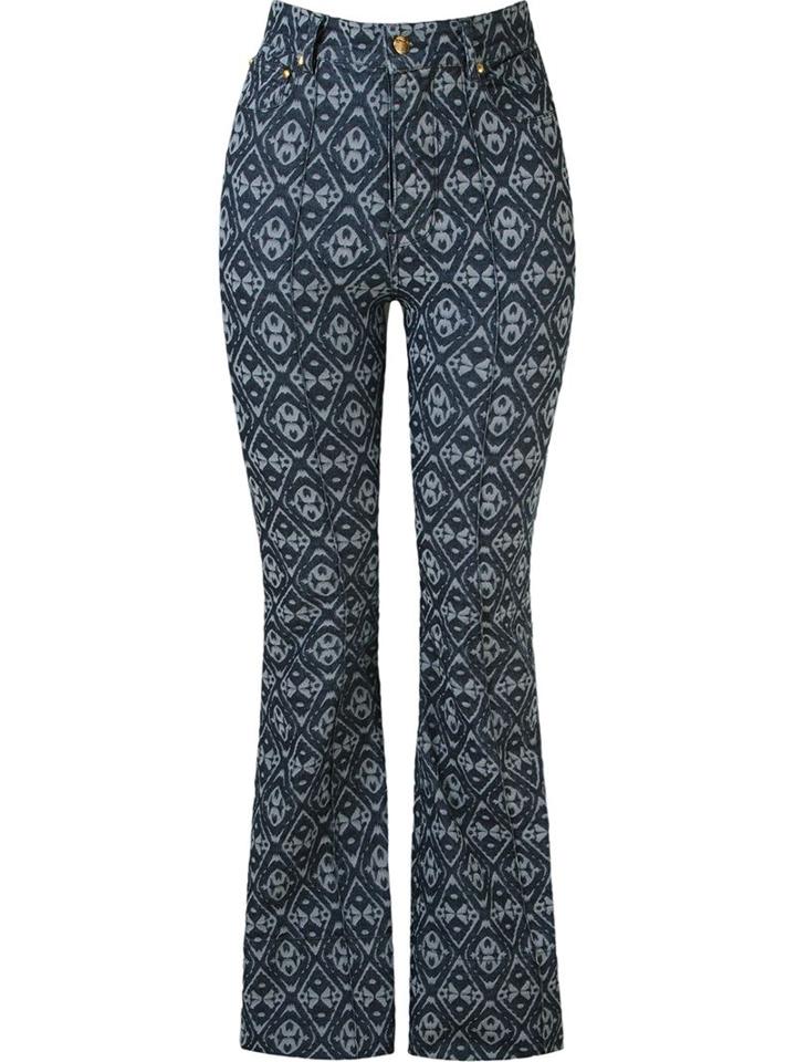 Amapô Printed High Waist Flared Jeans, Women's, Size: 38, Blue, Cotton/polyester/spandex/elastane