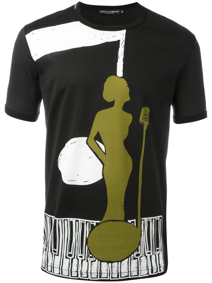 Dolce & Gabbana Jazz Singer Print T-shirt, Men's, Size: 50, Black, Cotton