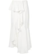 Goen.j Off-center Ruffle Draped Heavy-silk Skirt - White