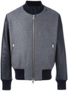 Ami Alexandre Mattiussi Bomber Jacket, Men's, Size: Medium, Grey, Wool/polyamide/calf Leather/spandex/elastane