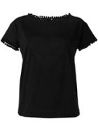 Love Moschino Pom Pom Trim Logo T-shirt, Women's, Size: 40, Black, Cotton