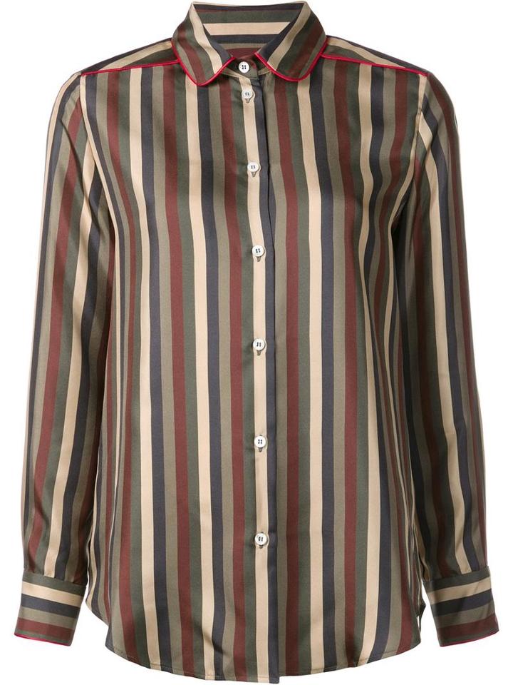 For Restless Sleepers 'leda' Striped Shirt, Women's, Size: Small, Green, Silk