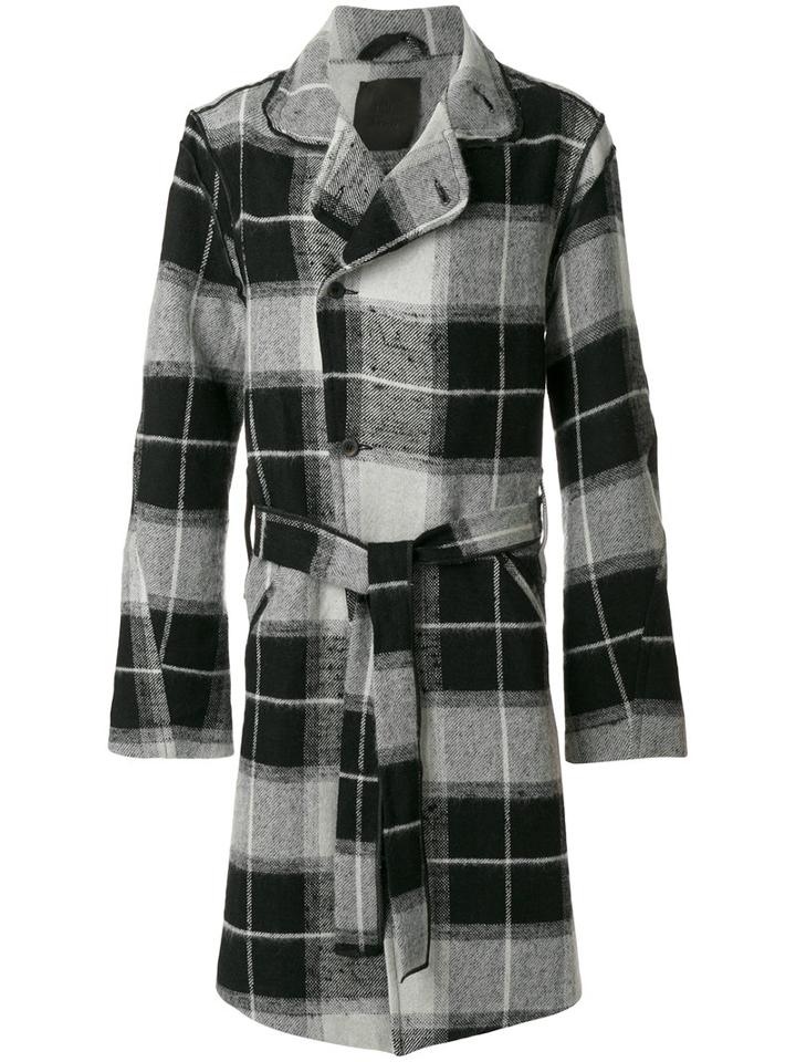 Lost & Found Ria Dunn - High Neck Plaid Coat - Men - Cotton/linen/flax/polyamide/wool - M, Black, Cotton/linen/flax/polyamide/wool