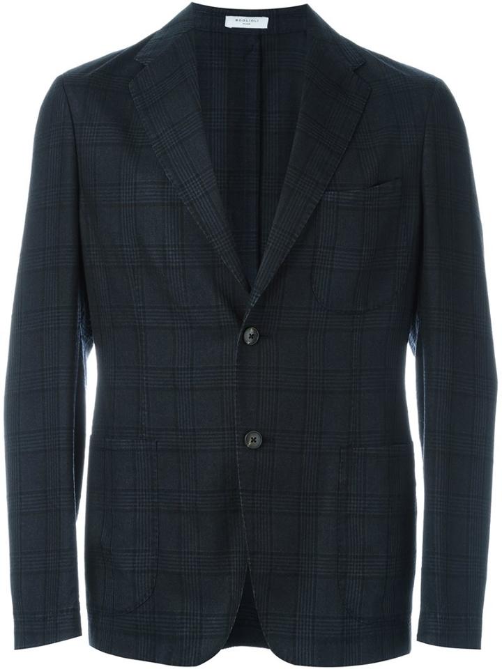 Boglioli Plaid Blazer, Men's, Size: 48, Blue, Silk/cashmere
