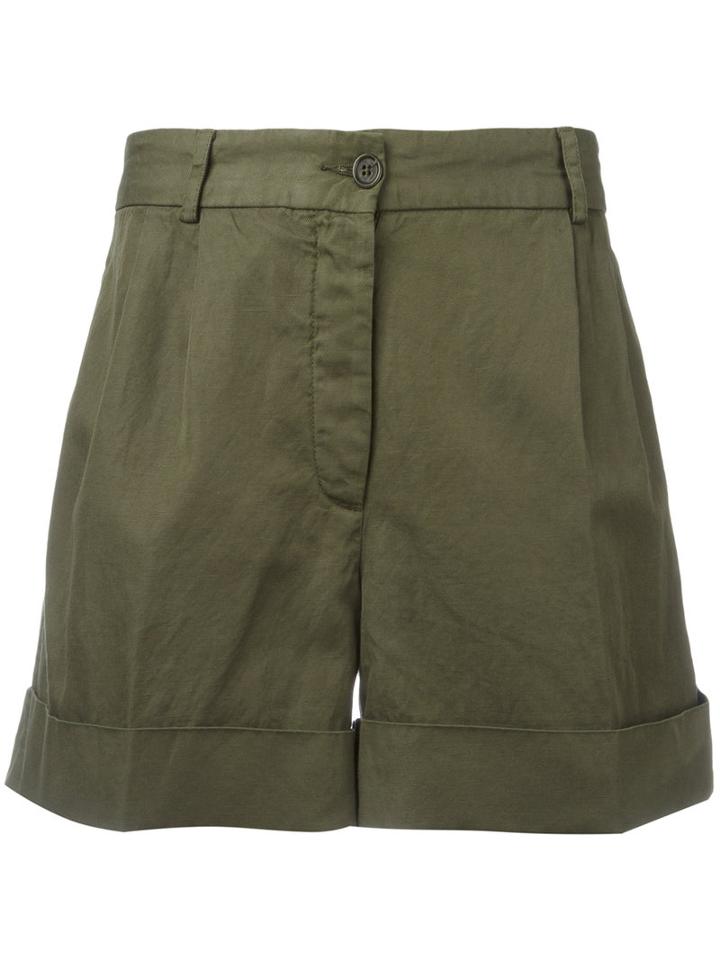 Aspesi - Folded Hem Shorts - Women - Cotton/linen/flax - 42, Women's, Green, Cotton/linen/flax
