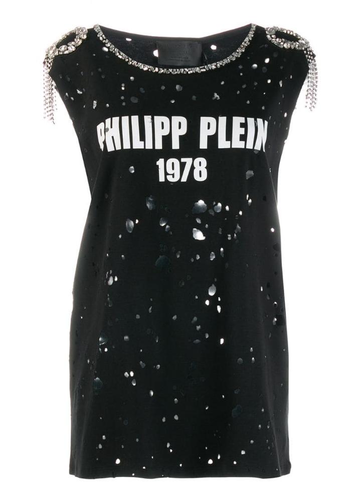 Philipp Plein Embellished Distressed T-shirt - Black