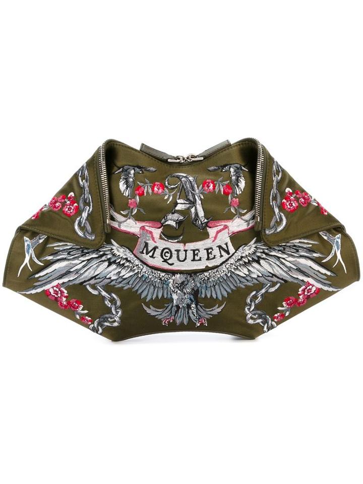 Alexander Mcqueen 'de Manta' Tattoo Stitched Clutch, Women's, Green