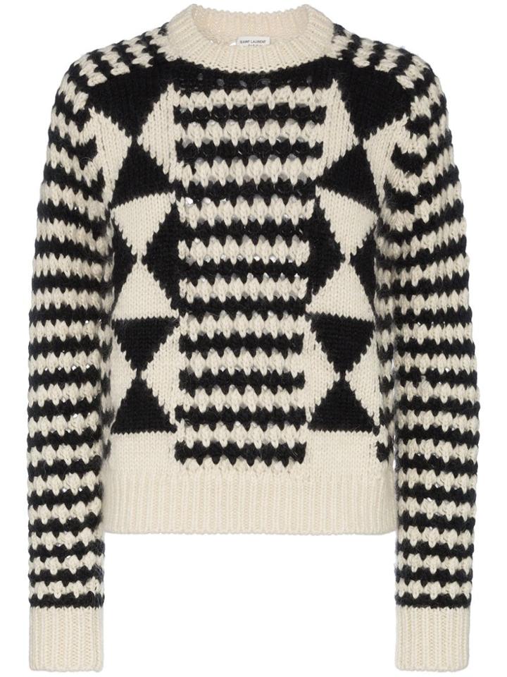 Saint Laurent Boxy Graphic Knit Jumper - Black