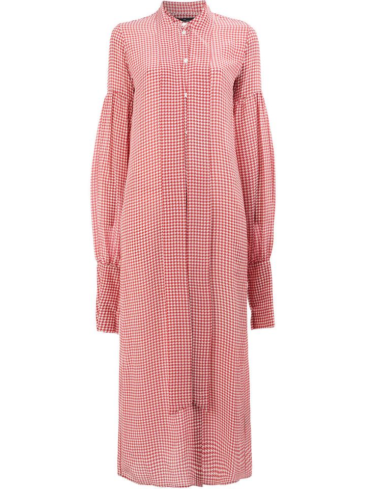 Rokh Houndstooth Print Shirt Dress With Pussy Bow - Red